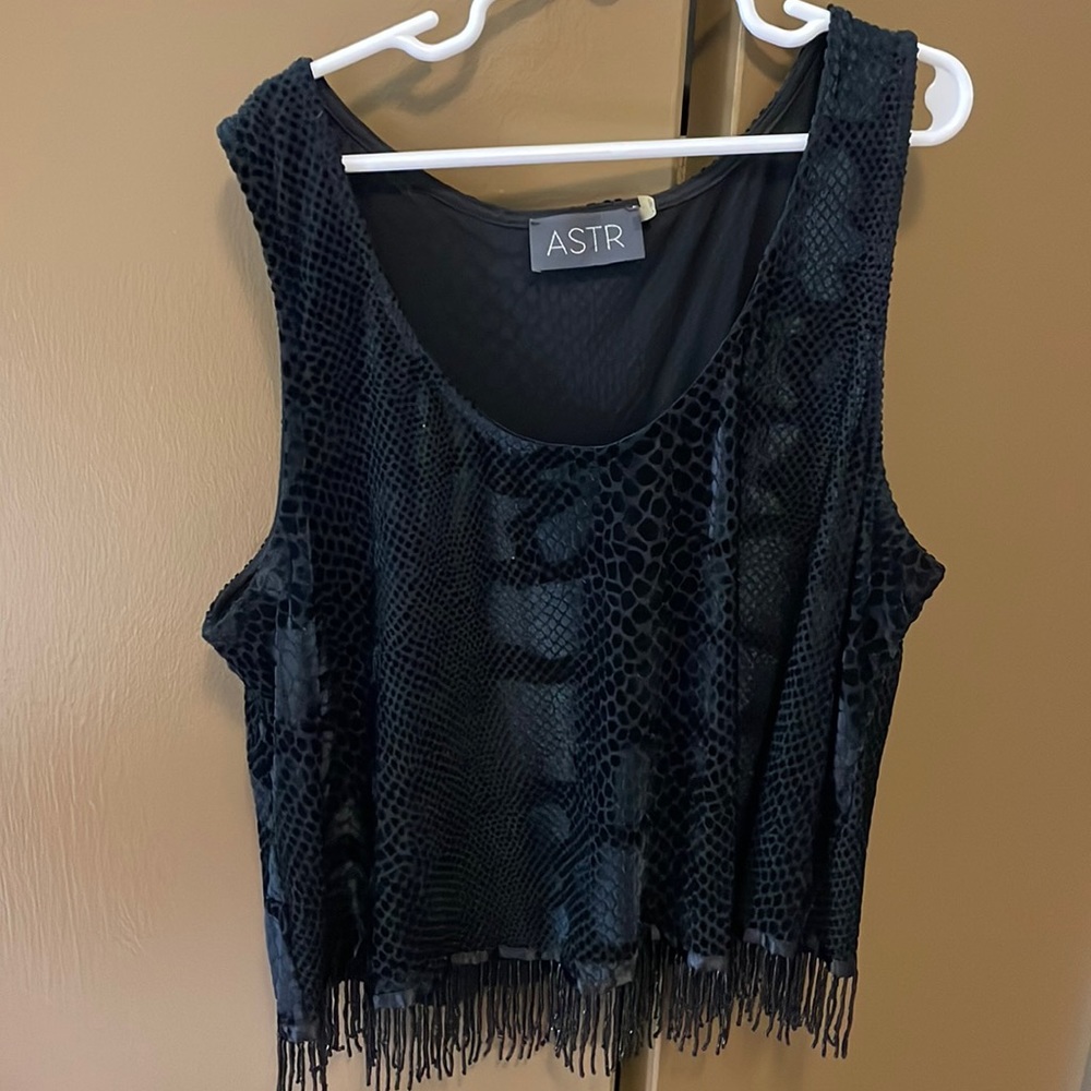 ASTR black velvet cheetah patterned beaded top